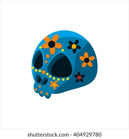 Traditional Mexican Painted Skull  Isolated Flat Vector Cute Illustration On White Background