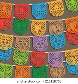 traditional mexican paper bunting decoration, with clipping path and transparencies