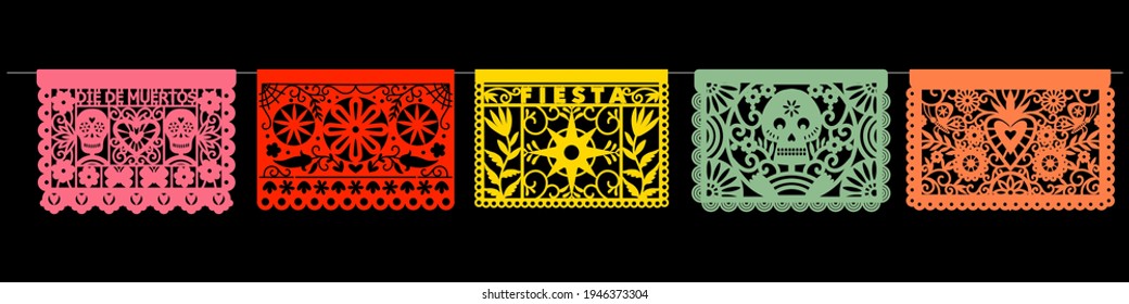 Traditional Mexican party decorations. Mexican Papel Picado design. Viva Mexico Independence Celebration