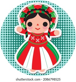 Traditional mexican rag doll in christmas spheres. Lele. Lupita