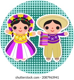 Traditional mexican rag doll couple, boy and girl in typical costumes. Lele. Lupita.