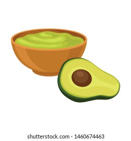 Traditional Mexican sauce guacamole. Vector illustration on white background.