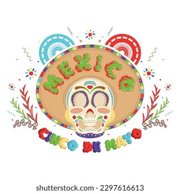 Traditional mexican skull cartoon Cinco de mayo Vector illustration