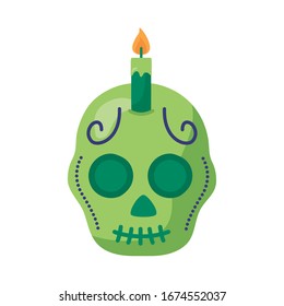 traditional mexican skull head with candle detaild style vector illustration design