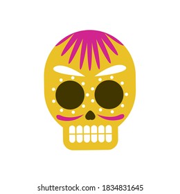 traditional mexican skull head flat style icon vector illustration design