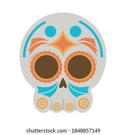 traditional mexican skull head flat style icon vector illustration design
