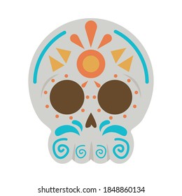 traditional mexican skull head flat style icon vector illustration design