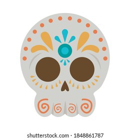 traditional mexican skull head flat style icon vector illustration design