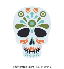 traditional mexican skull head flat style icon vector illustration design