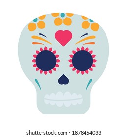 traditional mexican skull head with heart painted vector illustration design