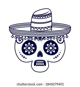 traditional mexican skull head line style icon vector illustration design