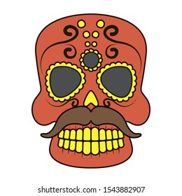 traditional mexican skull head with mustache vector illustration design