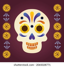 traditional Mexican skull illustration for Day of the dead and dia de los muertos