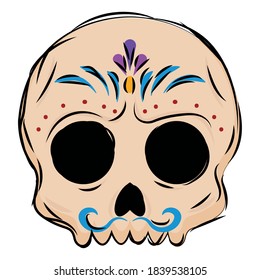 Traditional mexican skull sketch. Dia de los muertos - Vector