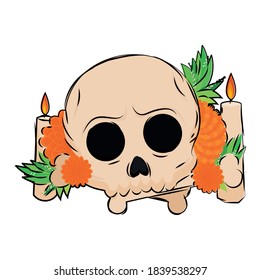 Traditional mexican skull sketch. Dia de los muertos - Vector