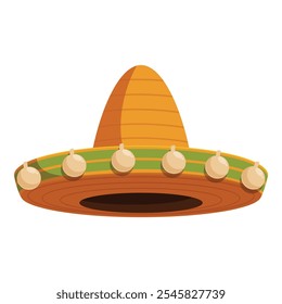 Sombrero mexicano tradicional con un borde Grande, colores vibrantes y Elementos decorativos, que simbolizan la herencia mexicana