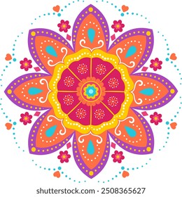 Traditional mexican style mandala. Floral design, isolated decoration element. Use for banner, poster, invitation, greeting card, textile design