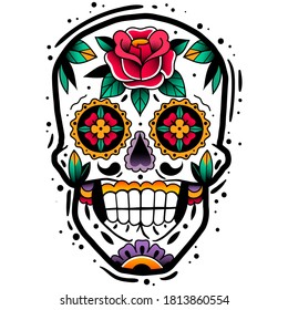 Traditional mexican sugar skull. Vector illustration. Dia de los muertos shugar colorful head.