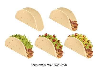 Traditional mexican Taco. Stages of preparation