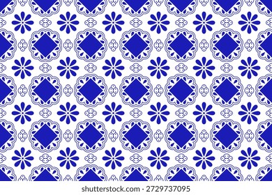 Traditional Mexican Talavera Seamless Pattern With Flower Motif. Ceramic Tile From Puebla. Vector Illustration.