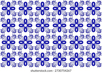 Traditional Mexican Talavera Seamless Pattern With Flower Motif. Ceramic Tile From Puebla. Vector Illustration.