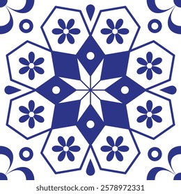 Traditional Mexican Talavera Tiles from Puebla – Elegant Floral Ornaments and Copy Space. This authentic craftsmanship brings a touch of cultural heritage and charm to your design projects.