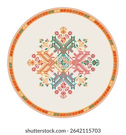 Traditional Mexican Teenek Huastec embroidery design element over white background, vector illustration