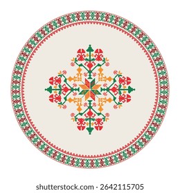 Traditional Mexican Teenek Huastec embroidery design element over white background, vector illustration