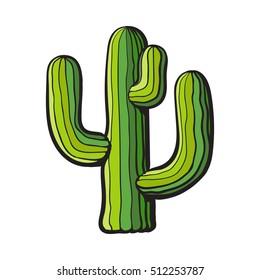 Traditional Mexican tequila cactus, sketch style vector illustration isolated on white background. Hand drawn Mexican cactus, sketch, cartoon style isolated illustration