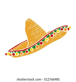 Traditional Mexican wide brimmed sombrero hat, vector illustration isolated on white background. 