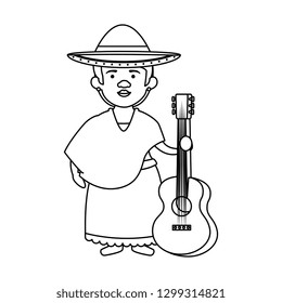traditional mexican woman with hat and guitar