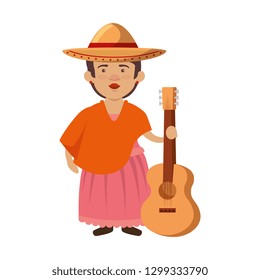 traditional mexican woman with hat and guitar