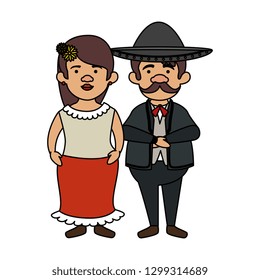 traditional mexican woman with mariachi characters