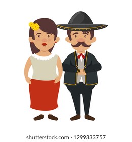 traditional mexican woman with mariachi characters