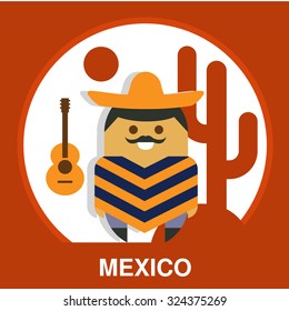 Traditional Mexico resident in national clothes in flat style, vector illustration 