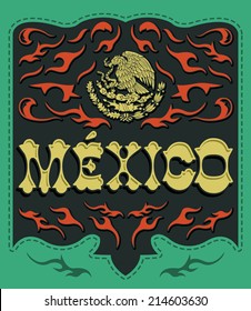 Traditional Mexico sign - mexican poster - card - invitation - Mexican flag colors