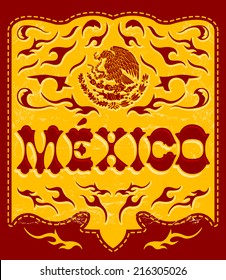 Traditional Mexico sign - mexican poster - card - invitation - Mexican flag colors