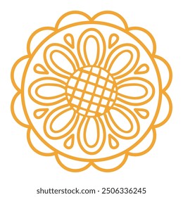 Traditional Mid Autumn Festival food mooncake illustration. Isolated vector element. Line art style design. Festive holiday clip art, card, banner, poster, decor. Chinese, Cantonese, Taiwanese cuisine