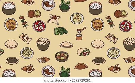 Traditional Middle Eastern Cuisine Seamless Pattern