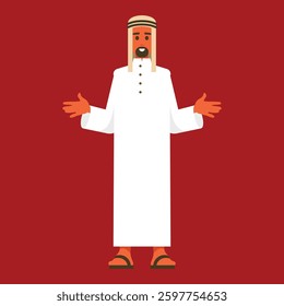 Traditional Middle Eastern Man in White Thobe with Open Arms