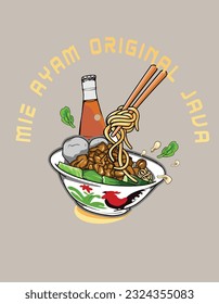 Traditional mie java food, art t-shirt,poster template