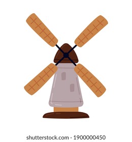 Traditional Mill Rural Building for Grain Processing Cartoon Style Vector Illustration