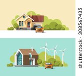 Traditional and modern house. Family home. Flat design vector concept illustration.