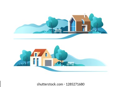 Traditional and modern house. Family home. Vector illustration.