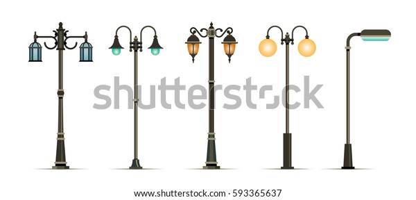 Traditional and Modern Outdoor Lamp Posts. Vector illustration. Icon