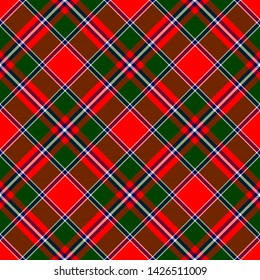 The Traditional Modern Tartan of the Scottish Clan Spens. Seamless pattern for fabric, kilts, skirts, plaids. Diagonal cell