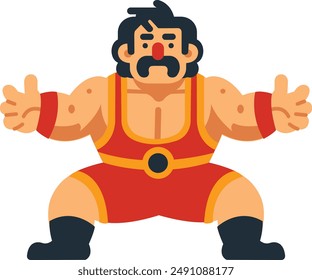 Traditional Mongolian Wrestler Flat Cartoon Character