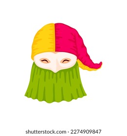 Traditional monocuco face, promoting Colombian folklore in Barranquilla Carnival celebration isolated color icon. Vector latin america carnival holiday mask