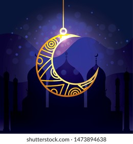 traditional moon hanging with castle architecture