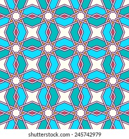Traditional moorish tangled pattern. Seamless vector background. Plain colors - easy to recolor.